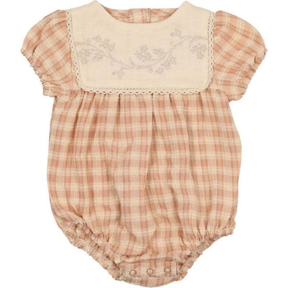 NWT MANIERE Textured Plaid Romper, Peach | 3M 🔥CLEAR THE CLOSET - Picture 1 of 4